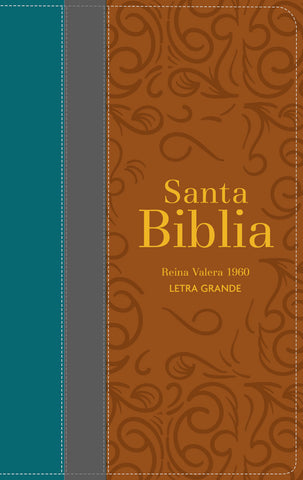 Image of Biblia RVR 1960 Letra Grande Tamaño Manual Tricolor Cian Oscuro Gris Marrón con Cierre e Índice