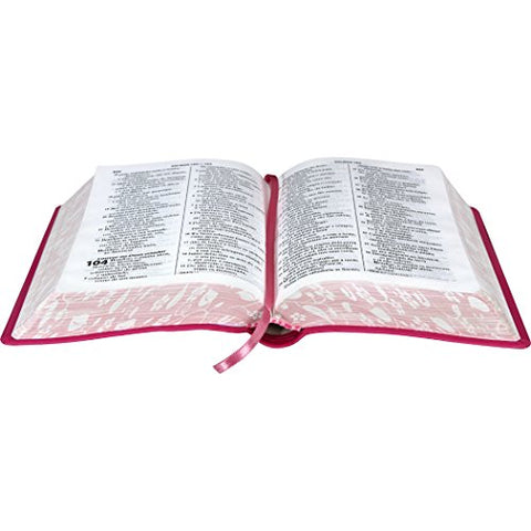 Image of Biblia Em Portugués RA045LG Tapa Imitación Cuero Rosa Oscuro Canto Florales