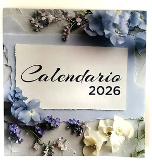 Calendario Vintage 2026 Flores azules y blancas
