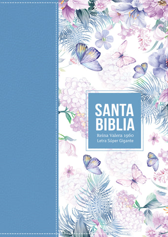 Image of Biblia RVR 1960 Letra Súper Gigante Símil Piel Mariposas Azul Acero Claro