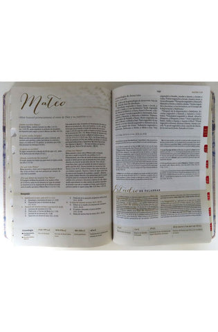 Image of Biblia RVR 1960 de Estudio para Mujer Azul Floreado Tela Impresa con Índice