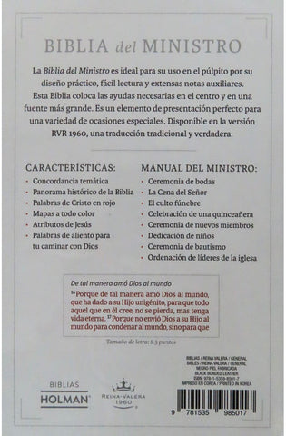 Image of Biblia RVR 1960 del Ministro Negro Piel Fabricada