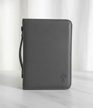 Forro de Biblia Grande Texturizada Gris con Cruz