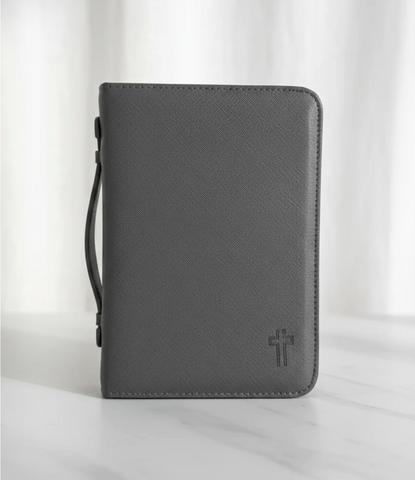 Image of Forro de Biblia Grande Texturizada Gris con Cruz
