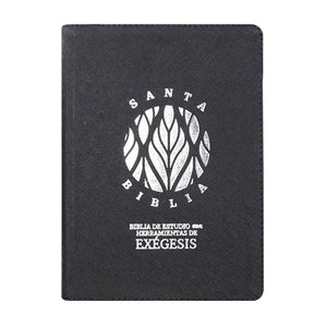 Biblia RVR 1965 de Estudio Exégesis Grande Letra Mediana Símil Piel Negro/Sello Plata