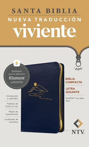 Image of Biblia NTV Compacta Letra Gigante con Filament Símil Piel Azul Letra Roja Cierre