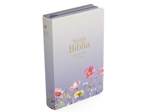 Image of Biblia RVR 1960 Letra Gigante 14 puntos Símil Piel Lila Flores con Cierre e Índice