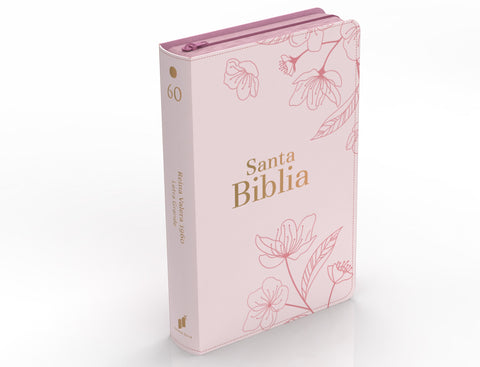 Image of Biblia RVR 1960 Letra Grande Tamaño Manual Flores Rosa Claro con Cierre e Índice
