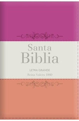 Image of Biblia RVR 1960 Letra Grande Tamaño Manual Tricolor Guinda Crema Melón con Cierre con Índice