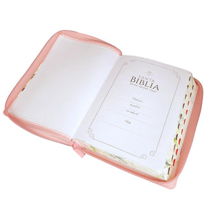 Biblia RVR 1960 Letra Gigante Boho Rosa Símil Piel con Índice y Cierre