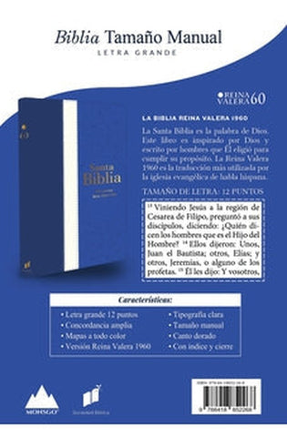 Image of Biblia RVR 1960 Letra Grande Tamaño Manual Tricolor Azúl Crema Azúl Marino con Cierre con Índice