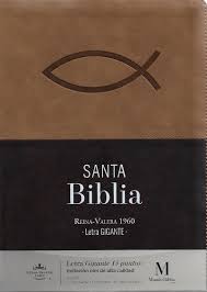 Biblia RVR 1960 Letra Gigante Café Ichtus Símil Piel con Índice y Cierre