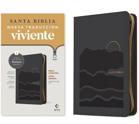 Image of Biblia NTV Ultrafina  Letra Grande con Filament Símil Piel Gris Letra Roja Cierre