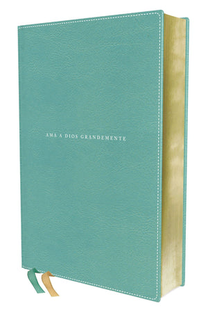 Biblia NBLA Ama a Dios Grandemente Piel Turquesa Interior a Cuatro Colores