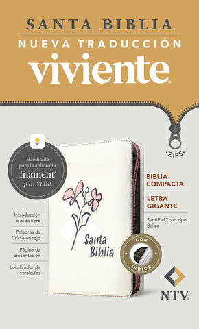 Image of Biblia NTV Compacta Letra Gigante con Filament Símil Piel Beige Índice Letra Roja Cierre