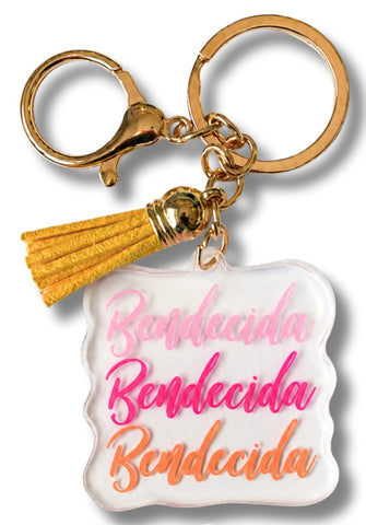 Image of Llavero Acrílico con Tassel Bendecida