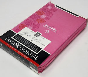 Biblia RVR 1960 de Promesas Letra Grande Tamaño Manual Rosada Flores Simil Piel con Cierre