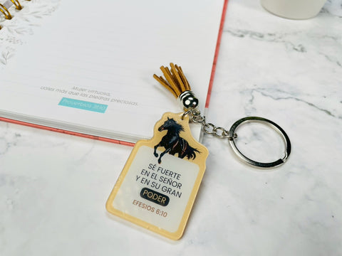 Image of Llavero Acrílico con Tassel. Sé Fuerte en el Señor