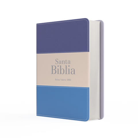 Image of Biblia RVR 1960 Bolsillo Símil Piel Tricolor Azul Oscuro Beige Azul Medio