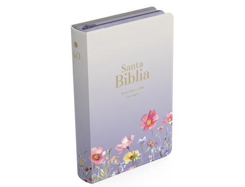 Image of Biblia RVR 1960 Letra Gigante 14 puntos Símil Piel Lila Flores con Cierre e Índice