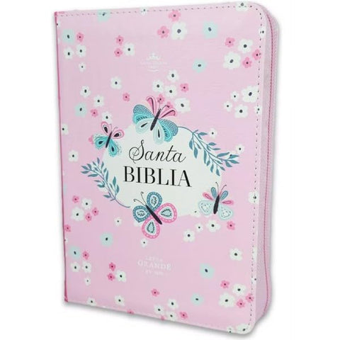 Image of Biblia RVR 1960 Compacta Mariposas y Flores Símil Piel con Índice y Cierre