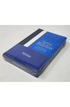 Biblia RVR 1960 Letra Grande Tamaño Manual Tricolor Azúl Crema Azúl Marino con Cierre con Índice