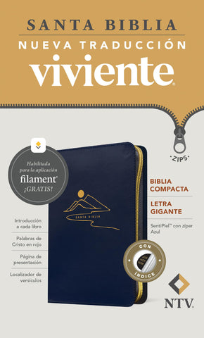Image of Biblia NTV Compacta Letra Gigante con Filament Símil Piel Azul Índice Letra Roja Cierre