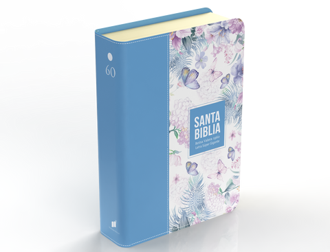 Image of Biblia RVR 1960 Letra Súper Gigante Símil Piel Mariposas Azul Acero Claro