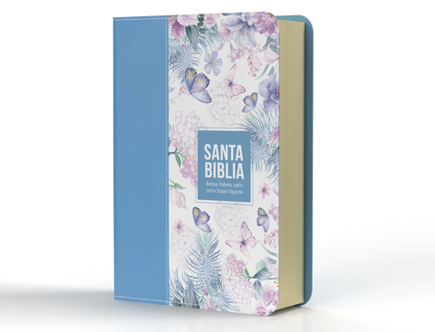Image of Biblia RVR 1960 Letra Súper Gigante Símil Piel Mariposas Azul Acero Claro