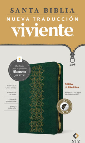 Image of Biblia NTV Ultrafina con Filament Verde Esmeralda Símil Piel con Índice con Cierre