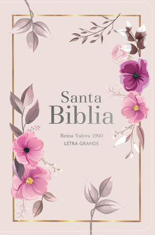 Image of Biblia RVR 1960 Letra Grande Tamaño Manual Símil Piel Flores Rosada