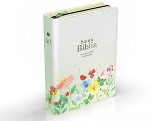 Biblia RVR 1960 Compacta Letra Grande 11 puntos Símil Piel Verde Claro Flores con Cierre y Índice