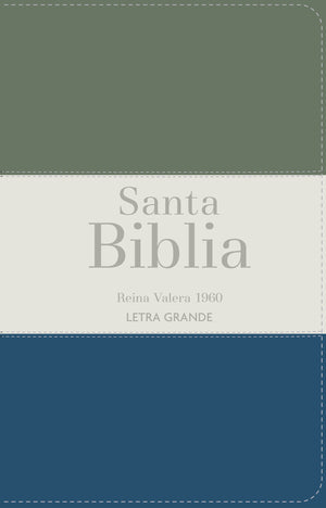 Biblia RVR 1960 Letra Grande Tamaño Manual Tricolor Gris Crema Azul con Cierre e Índice